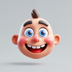 3D animated cartoon head of a boy with smile on his face.