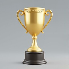 3d image of golden trophy on grey background.