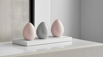 Fototapeta premium Elegant Pastel Eggs Decorative Ceramic Sculpture on White Stand