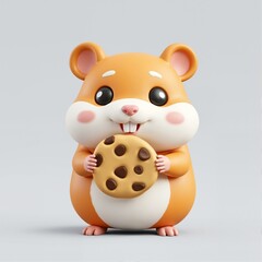A cartoon hamster is holding chocolate chip cookies.