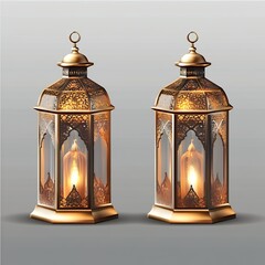 Elegant Golden Ramadan Lanterns Festive Lights Decor Art Glow Warm Hope Metal Brass Faith