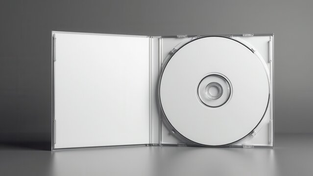 CD mockup in a clear plastic case with a blank white cover and disc.