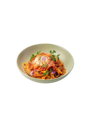spaghetti with tomato sauce and cheese Isolated on white background