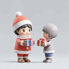 a couple of dolls with presents in hand.