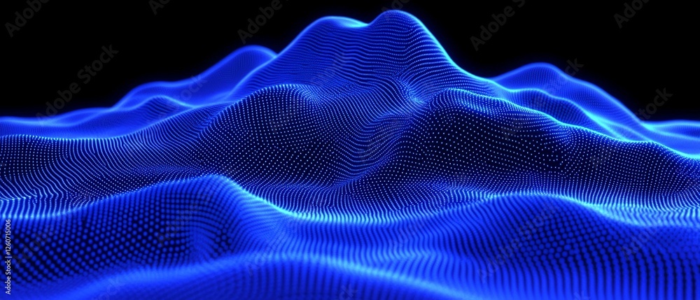 Poster abstract blue digital wave particle background dark neon curve lines