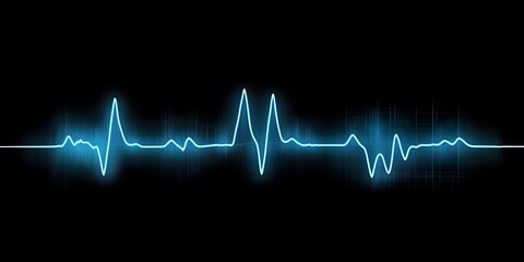 Fototapeta premium Abstract Blue Heartbeat Line ECG Waveform on Black Background