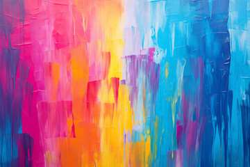 Obraz premium Vibrant abstract paint strokes on textured backdrop, vivid colors merging seamlessly, dynamic and artistic, towering against a blank canvas