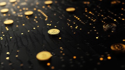 Luxury Bitcoin design seamlessly blending into a polished black surface