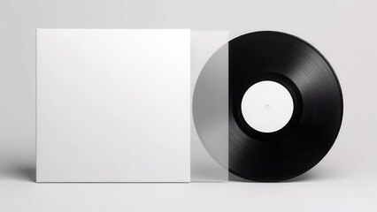 Front and back vinyl mockup with a blank white cover and a black vinyl record partially out of its sleeve