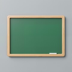 A green chalkboard with wood frame on grey background.