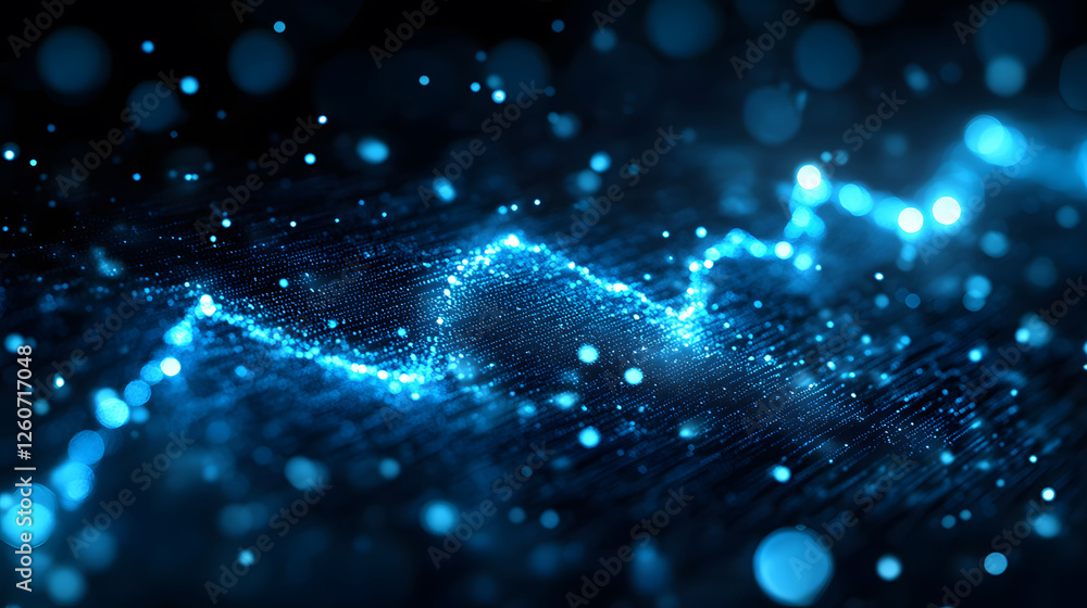 Poster A mesmerizing blue wave of sparkling light particles set against a dark background, creating an ethereal and dynamic visual effect