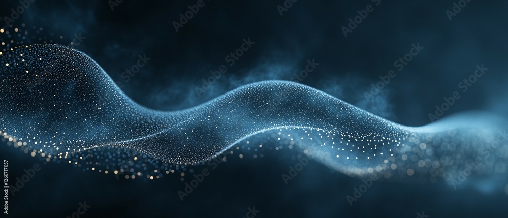 Poster abstract blue particle wave digital art background glow dark data dots