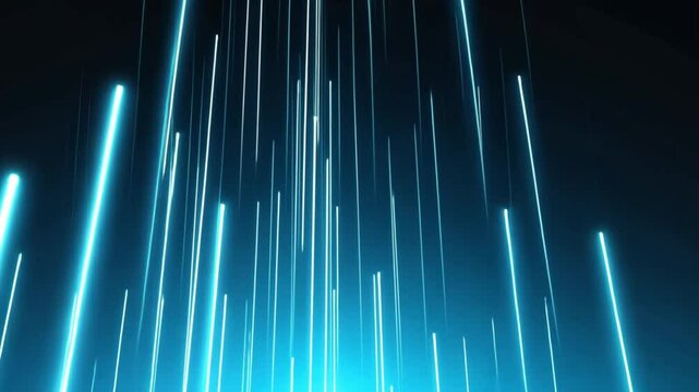 High-speed vertical blue light streaks resembling AI-powered data transfers, Ideal for big data, cloud computing, and business analytics backgrounds