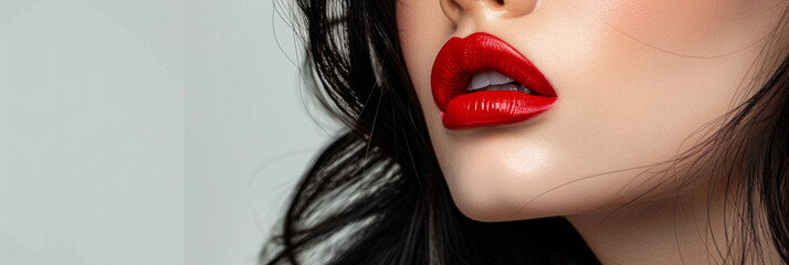 Fototapeta premium Bold red lip makeup enhances beauty in a close-up portrait of a model