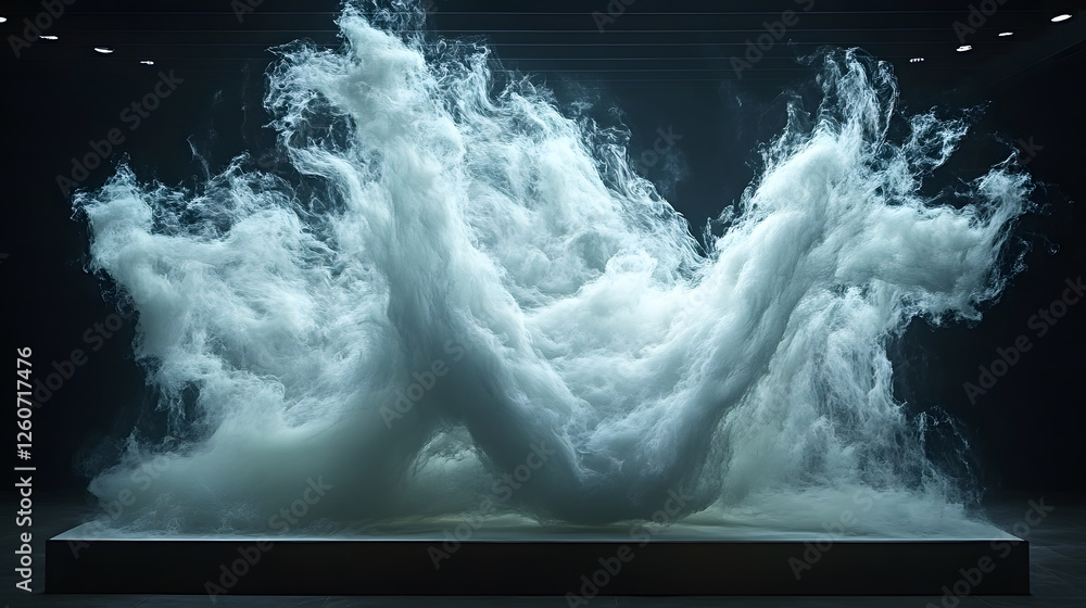 Poster A mesmerizing display of swirling white clouds, creating a dynamic and artistic visual effect in a darkened environment