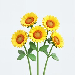 Fototapeta premium A group of yellow sunflowers with orange centers and green stems.