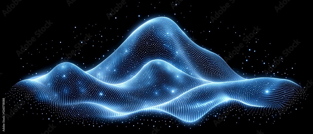 Poster abstract blue glowing particle wave background data flow dark neon