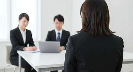 スーツ姿の女性・就職活動・求職者と面接官の対話