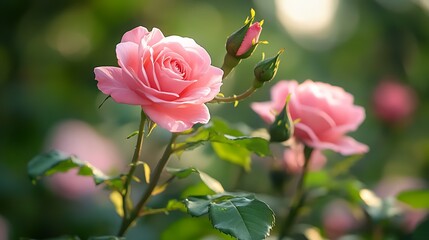 Pink roses blooming garden sunset nature beauty