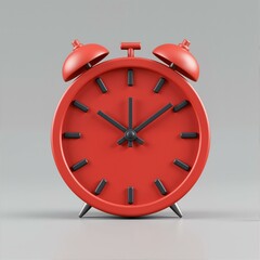A red alarm clock showing seven minutes past five o'clock.