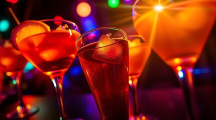 Glasses with alcoholic cocktail drinks
