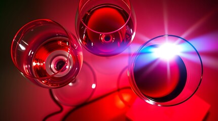 A glass of red wine is next to two glasses of wine.