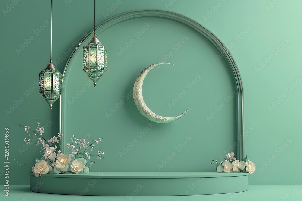 Fototapete 3d rendering image of ramadan and eid fitr theme greeting background with islamic decoration objects