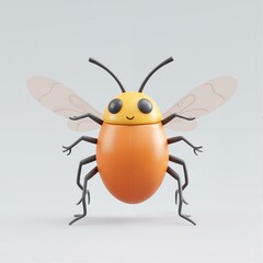 A smiling cartoon bee with orange wings.