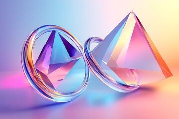 3D Abstract Glassmorphism Card – Floating Geometric Shapes with Holographic Gradient

