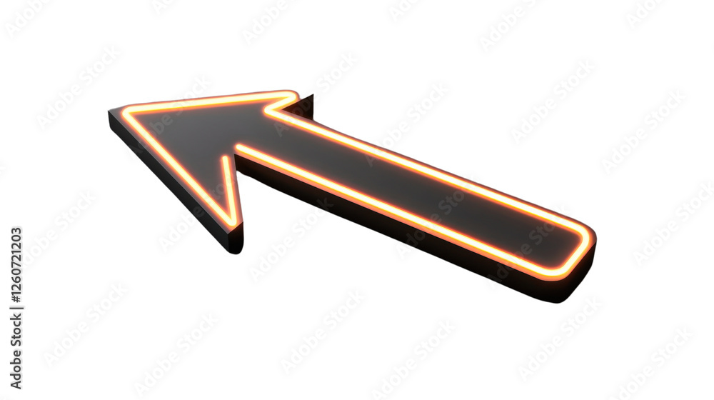 Poster 3d neon arrow pointing up and left on transparent background