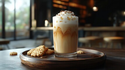 Glass of Cold Coffee and Biscuits on Tray
