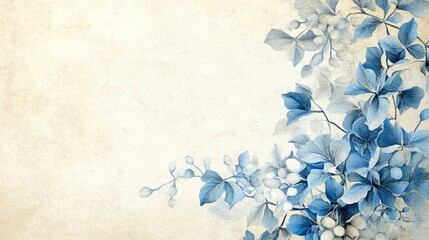 Elegant blue floral illustration on textured vintage parchment
