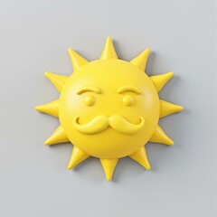 A yellow sun with a mustache and smiling face.