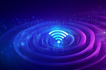 Obraz premium Blue abstract background with a Wi Fi symbol, high-tech futuristic style