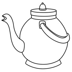 Cute cartoon hand drawn vector tea kettle coloring page.