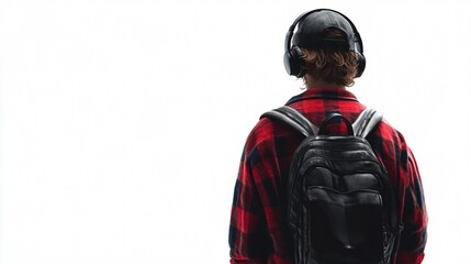 Young Man in Headphones Posing Against Background