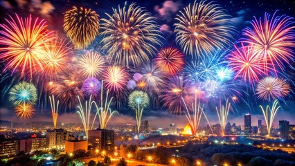 Beautiful New Year's fireworks. Big fireworks.