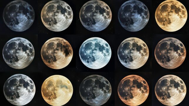 Moon Phases, Various Colors, Night Sky