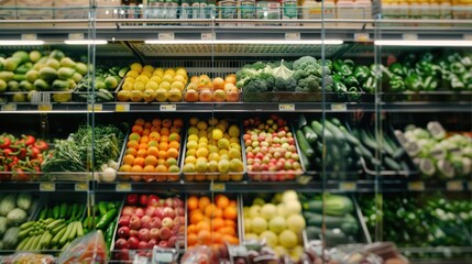 fresh fruits and vegetables in the supermarket