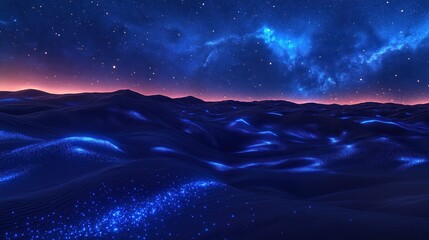 Fototapeta premium Starry night desert landscape, digital art, alien planet, background for a gaming theme