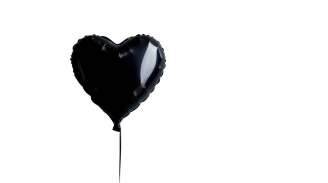 Black heart balloon floating on transparent background