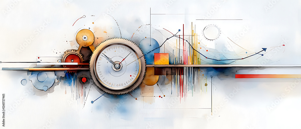 Aufkleber clockwork mechanics and data visualization abstract art digital artwork modern design aesthetic conc