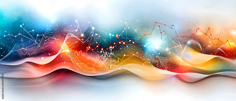 Poster dynamic wave patterns of data visualization in abstract graphic art colorful energy flow digital env