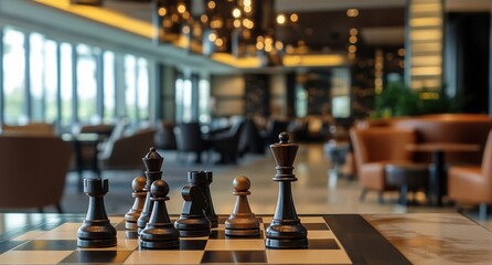 Chess game in a modern cafe with natural light