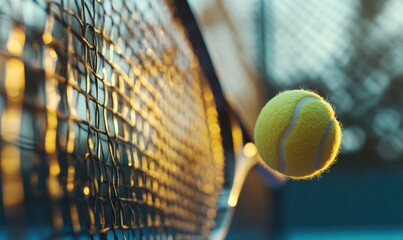 Tennis ball approaches net during evening practice session