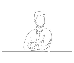 Continuous one line drawing of businessman. Single line drawing illustration of businessman are thinking. Businessman concept vector art. Doodle line illustration.