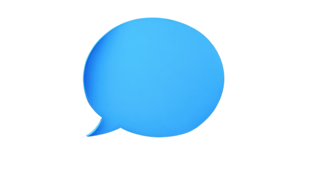 Blue speech bubble communicating a message on transparent background