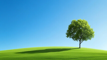 Obraz premium majestic tree stands alone in verdant field under clear blue sky