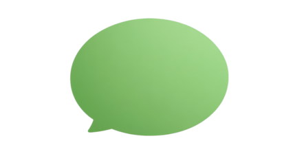 Green speech bubble communicating a message on transparent background