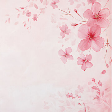 cute pastel pink floral background with flowers and leaves on the edges,